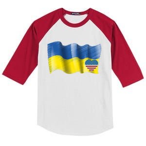 I Stand With Ukraine With Heart American Flag Gift Kids Colorblock Raglan Jersey