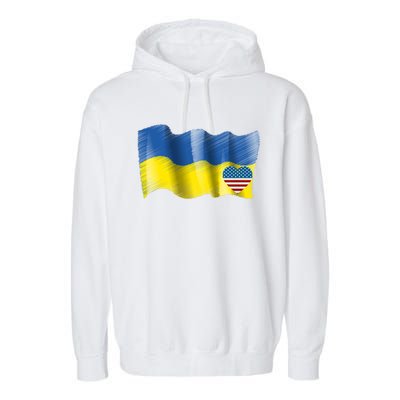 I Stand With Ukraine With Heart American Flag Gift Garment-Dyed Fleece Hoodie