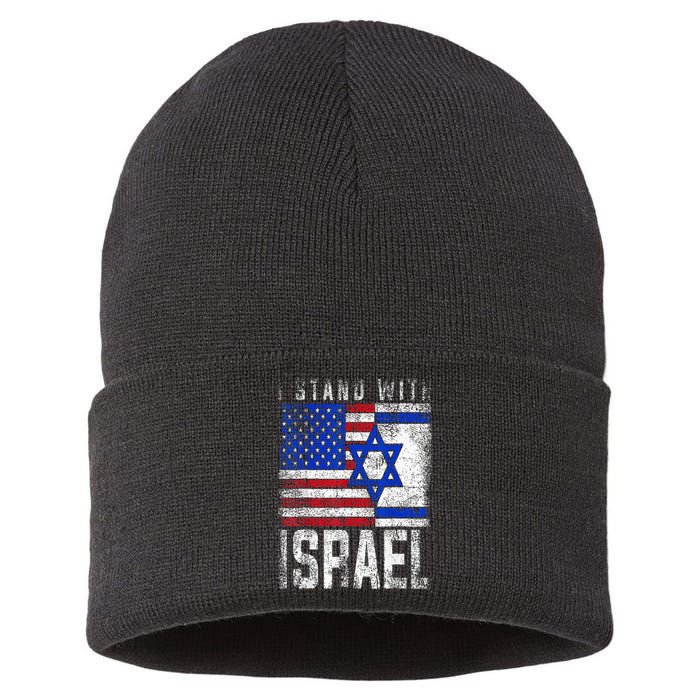 I Stand With Israel Patriotic USA and Israel Flag Sustainable Knit Beanie