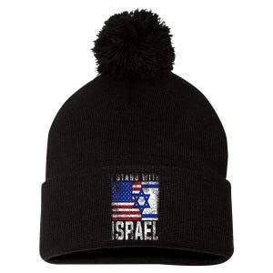 I Stand With Israel Patriotic USA and Israel Flag Pom Pom 12in Knit Beanie