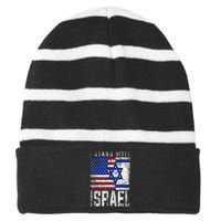 I Stand With Israel Patriotic USA and Israel Flag Striped Beanie with Solid Band