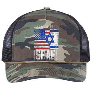 I Stand With Israel Patriotic USA and Israel Flag Retro Rope Trucker Hat Cap