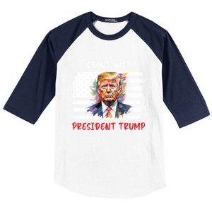 I Stand With President Trump Distressed American Flag Suppor Cool Gift Baseball Sleeve Shirt