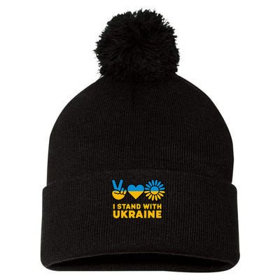I Stand With Ukraine Save Free Support Ukraine Retro Pom Pom 12in Knit Beanie