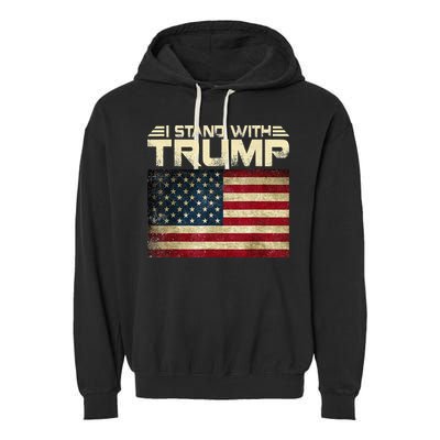 I Stand With Trump American Flag USA Vintage Garment-Dyed Fleece Hoodie