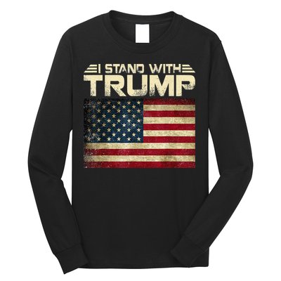 I Stand With Trump American Flag USA Vintage Long Sleeve Shirt