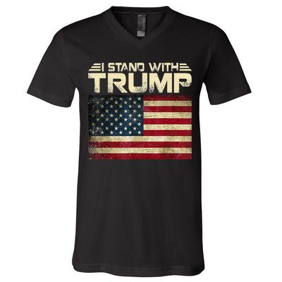I Stand With Trump American Flag USA Vintage V-Neck T-Shirt