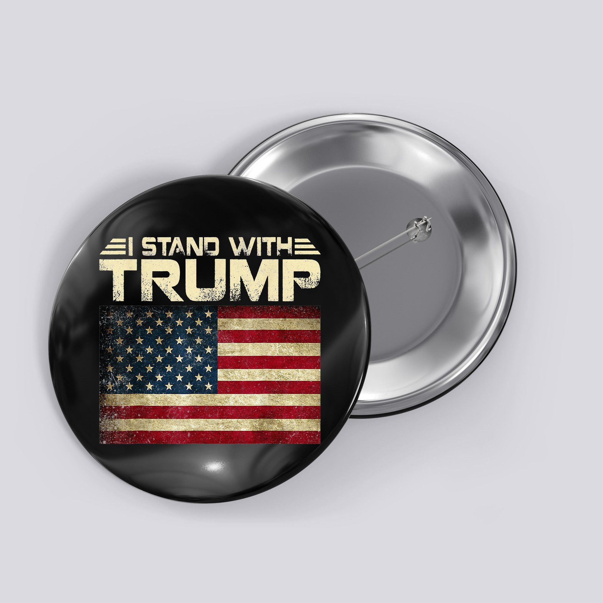 I Stand With Trump American Flag USA Vintage Button