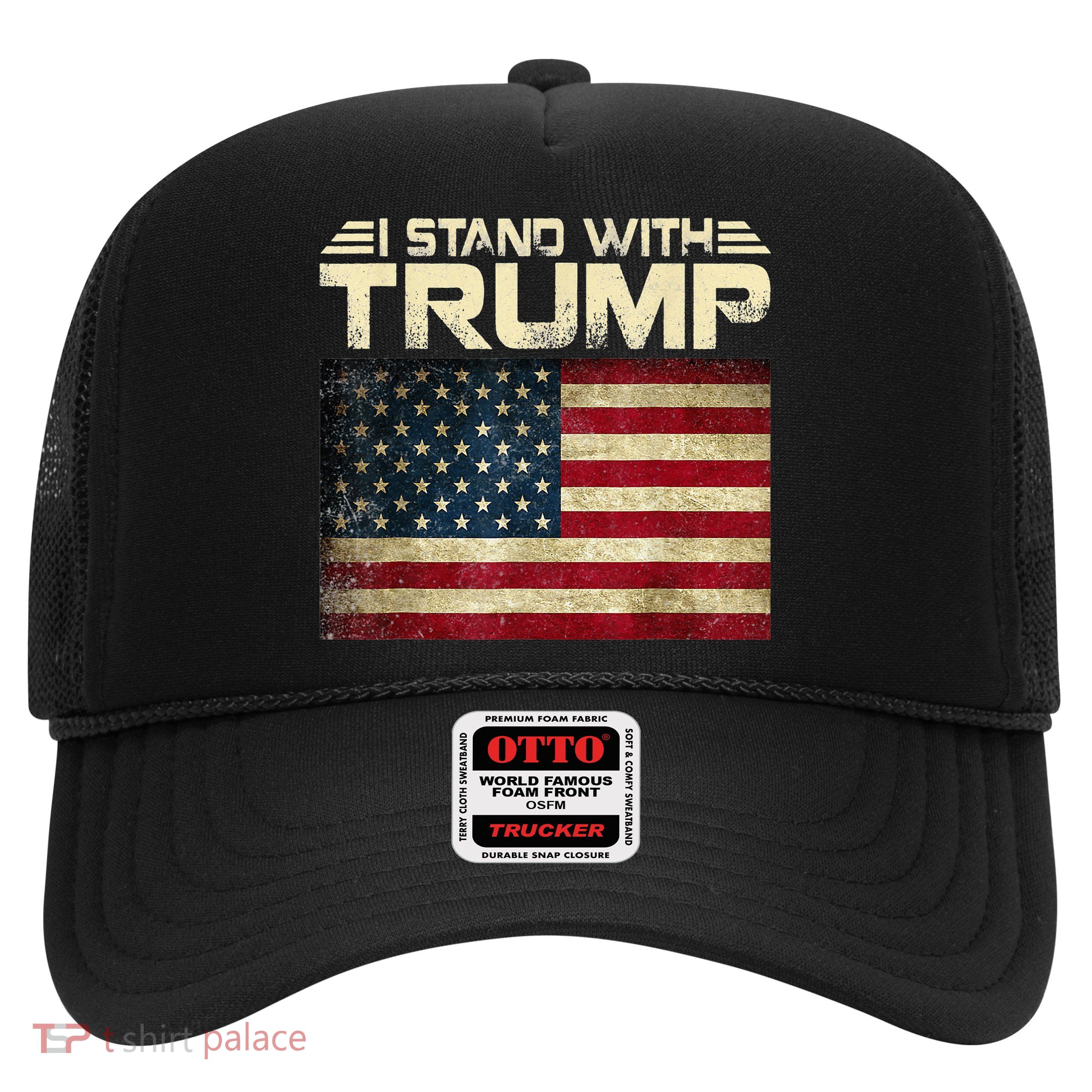 I Stand With Trump American Flag USA Vintage Trucker Hat