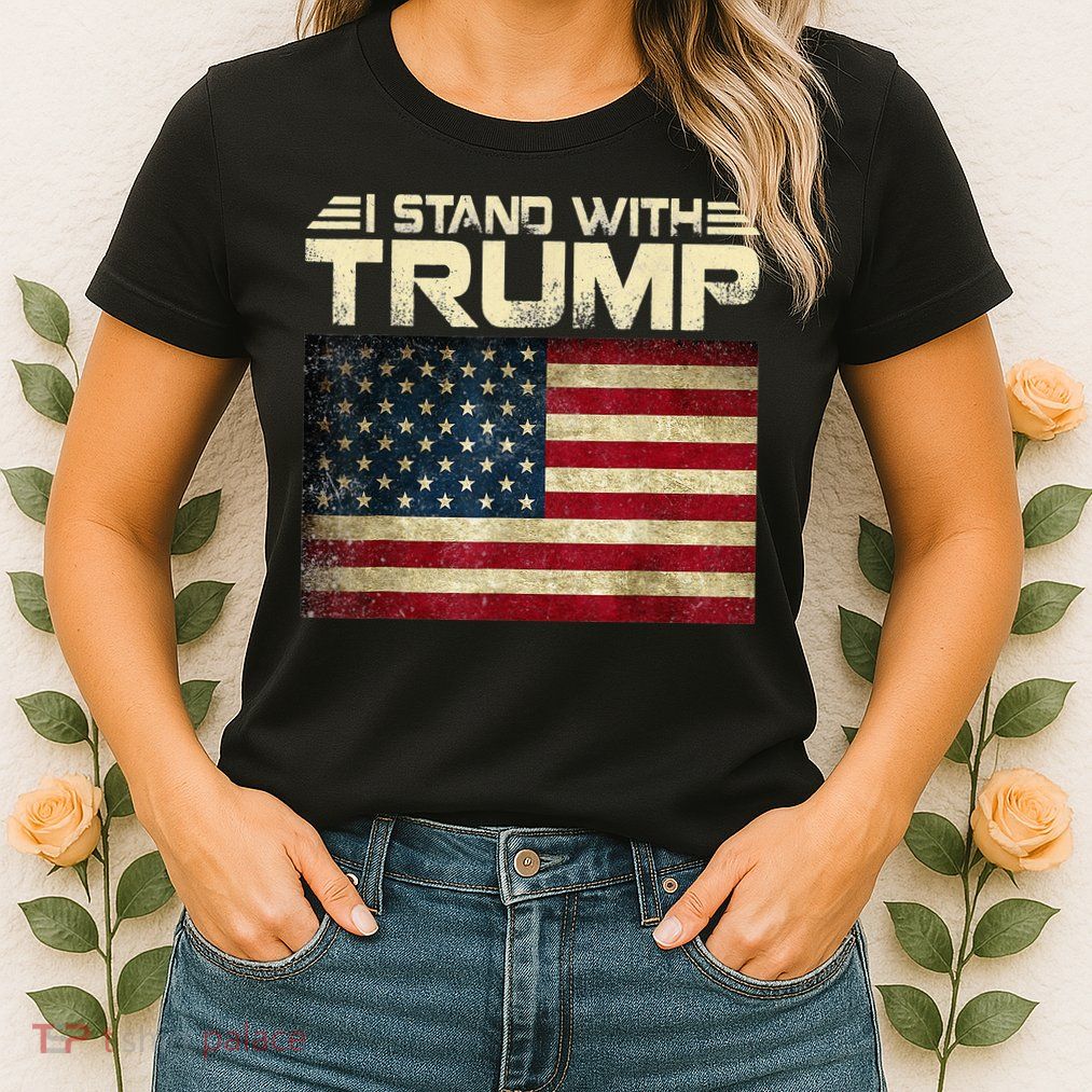 I Stand With Trump American Flag USA Vintage Womens T-Shirt
