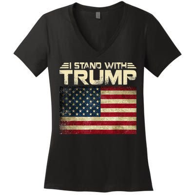 I Stand With Trump American Flag USA Vintage Women's V-Neck T-Shirt