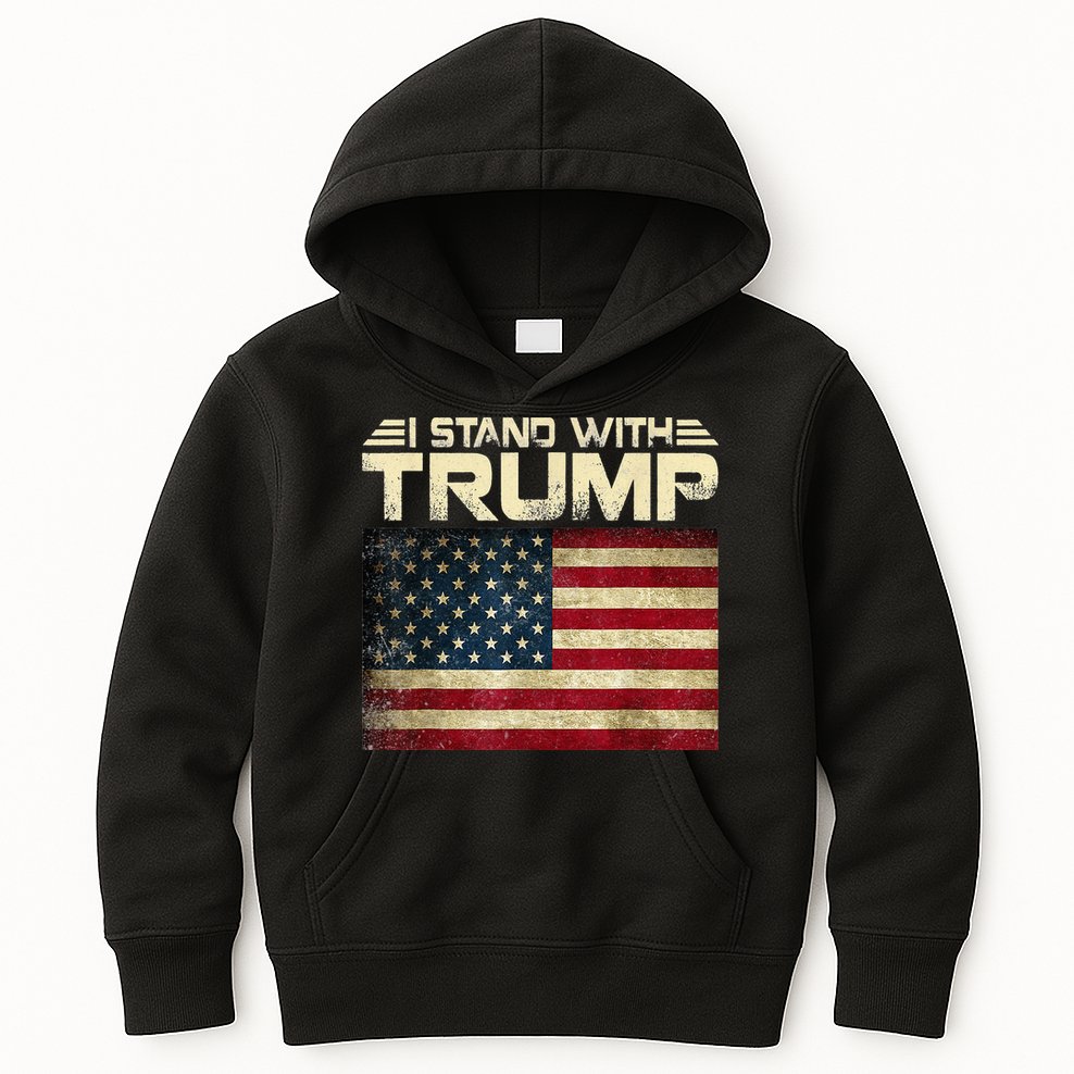 I Stand With Trump American Flag USA Vintage Kids Hoodie