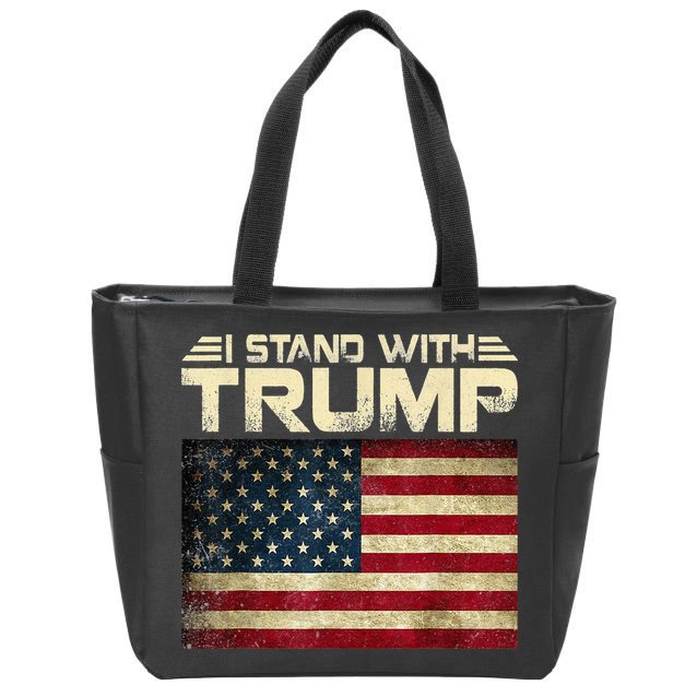 I Stand With Trump American Flag USA Vintage Zip Tote Bag