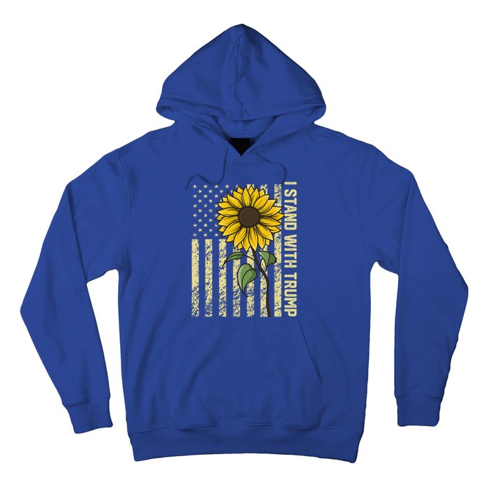 I Stand With Trump 2024 Vintage Us Flag With Sunflower Gift Hoodie