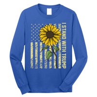 I Stand With Trump 2024 Vintage Us Flag With Sunflower Gift Long Sleeve Shirt