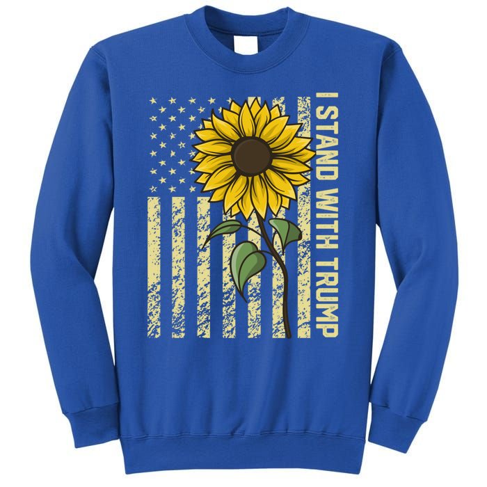 I Stand With Trump 2024 Vintage Us Flag With Sunflower Gift Sweatshirt