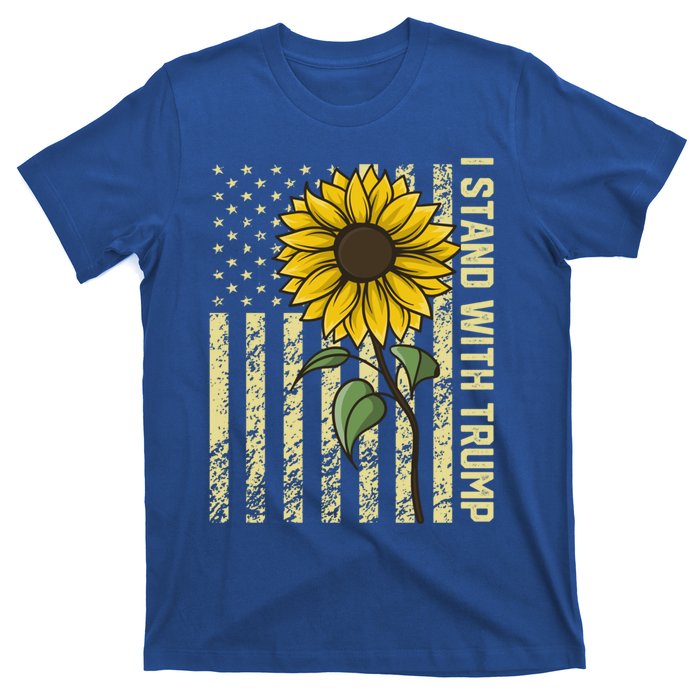 I Stand With Trump 2024 Vintage Us Flag With Sunflower Gift T-Shirt