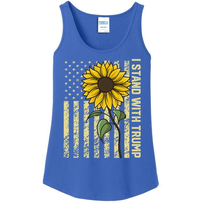 I Stand With Trump 2024 Vintage Us Flag With Sunflower Gift Ladies Essential Tank