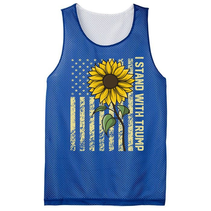 I Stand With Trump 2024 Vintage Us Flag With Sunflower Gift Mesh Reversible Basketball Jersey Tank