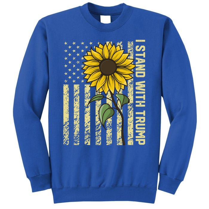 I Stand With Trump 2024 Vintage Us Flag With Sunflower Gift Tall Sweatshirt