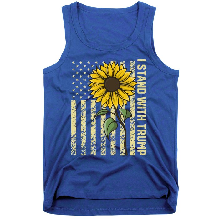 I Stand With Trump 2024 Vintage Us Flag With Sunflower Gift Tank Top