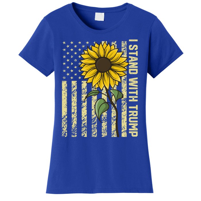 I Stand With Trump 2024 Vintage Us Flag With Sunflower Gift Women's T-Shirt