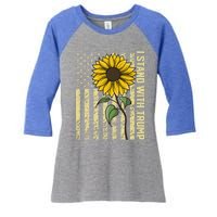 I Stand With Trump 2024 Vintage Us Flag With Sunflower Gift Women's Tri-Blend 3/4-Sleeve Raglan Shirt