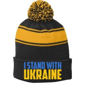 I Stand With Ukraine Support Ukraine Stripe Pom Pom Beanie