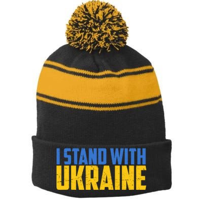 I Stand With Ukraine Support Ukraine Stripe Pom Pom Beanie