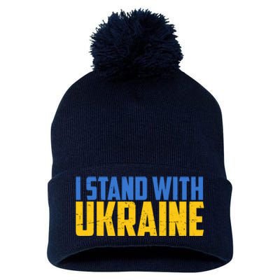 I Stand With Ukraine Support Ukraine Pom Pom 12in Knit Beanie