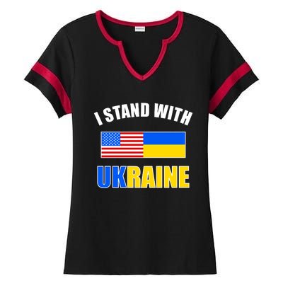 I Stand With Ukraine USA Support Flags United Ladies Halftime Notch Neck Tee