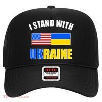 I Stand With Ukraine USA Support Flags United High Crown Mesh Back Trucker Hat