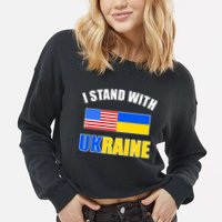 I Stand With Ukraine USA Support Flags United Cropped Pullover Crew
