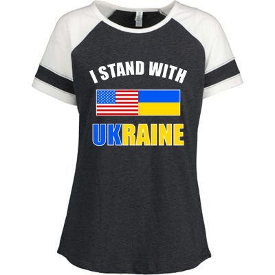 I Stand With Ukraine USA Support Flags United Enza Ladies Jersey Colorblock Tee