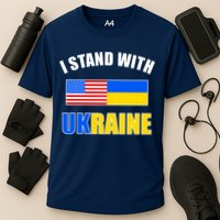I Stand With Ukraine USA Support Flags United Cooling Performance Crew T-Shirt
