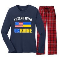 I Stand With Ukraine USA Support Flags United Women's Long Sleeve Flannel Pajama Set 