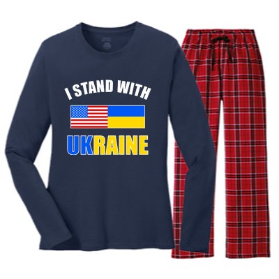 I Stand With Ukraine USA Support Flags United Women's Long Sleeve Flannel Pajama Set 