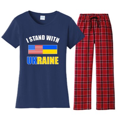 I Stand With Ukraine USA Support Flags United Women's Flannel Pajama Set