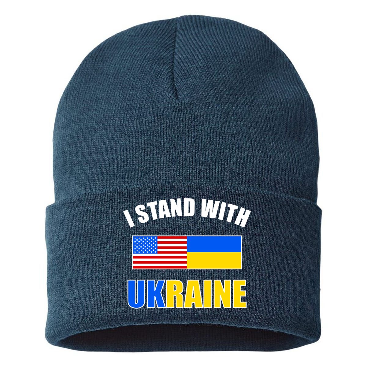 I Stand With Ukraine USA Support Flags United Sustainable Knit Beanie