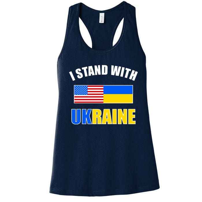 I Stand With Ukraine USA Support Flags United Women's Racerback Tank