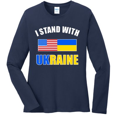 I Stand With Ukraine USA Support Flags United Ladies Long Sleeve Shirt