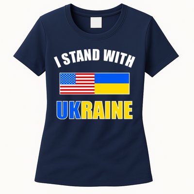 I Stand With Ukraine USA Support Flags United Womens T-Shirt