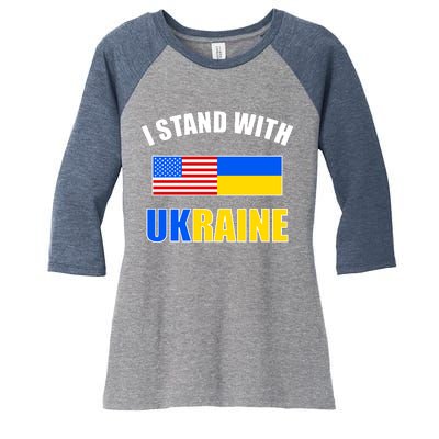 I Stand With Ukraine USA Support Flags United Women's Tri-Blend 3/4-Sleeve Raglan Shirt