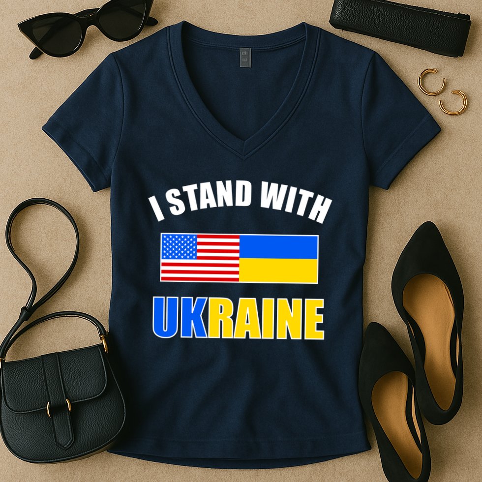 I Stand With Ukraine USA Support Flags United Women's V-Neck T-Shirt