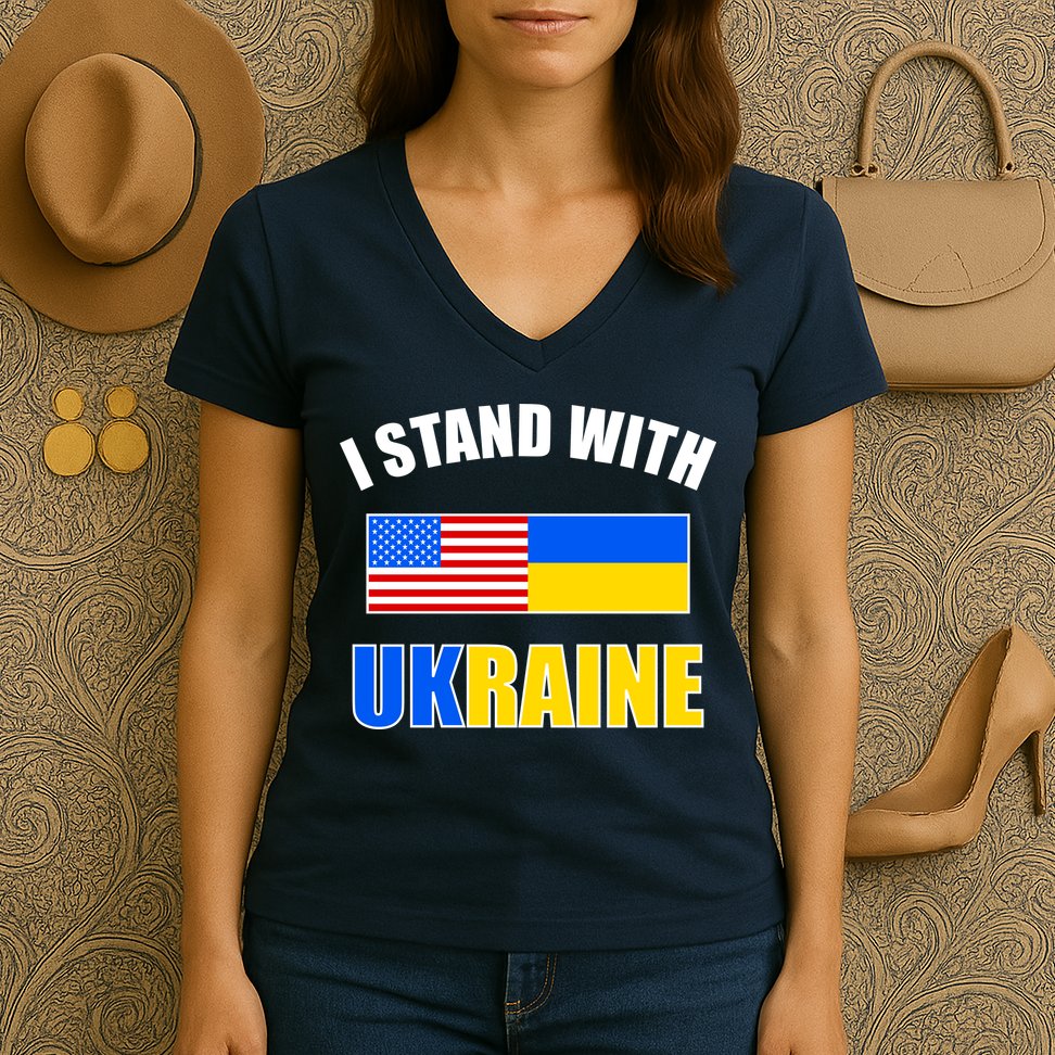 I Stand With Ukraine USA Support Flags United Women's V-Neck T-Shirt