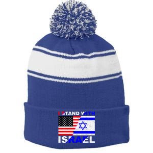 I Stand With Israel Pray For Israel Us Israel Flag Stripe Pom Pom Beanie