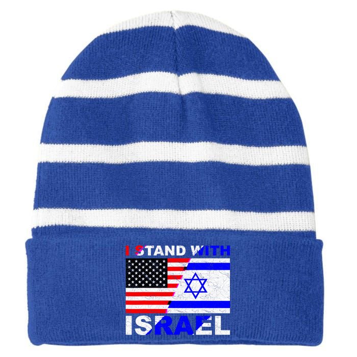 I Stand With Israel Pray For Israel Us Israel Flag Striped Beanie with Solid Band