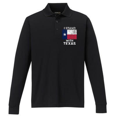 I Stand With Texas Performance Long Sleeve Polo