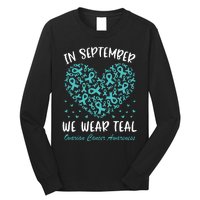 In September We Wear Teal Ovarian Cancer Awareness Hearts Long Sleeve Shirt