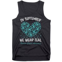 In September We Wear Teal Ovarian Cancer Awareness Hearts Tank Top